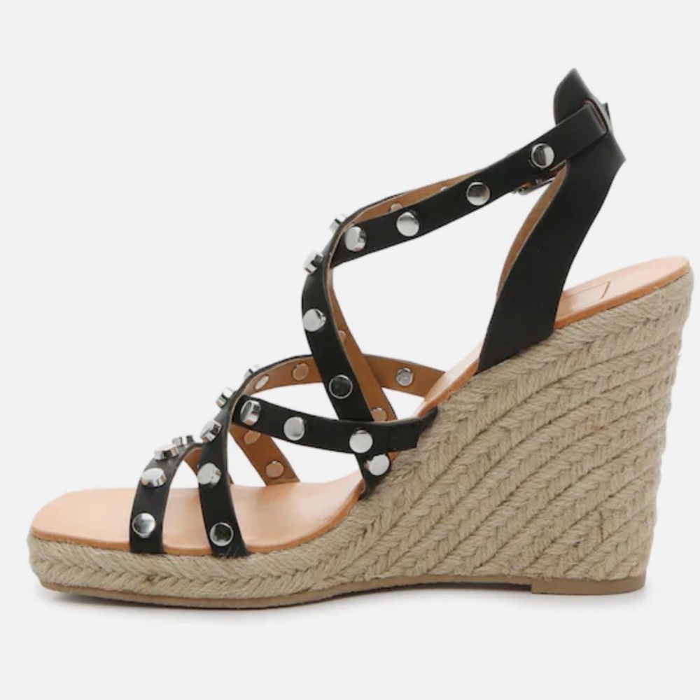 DOLCE VITA Black Studded Wedge Sandals - Picture 3 of 10